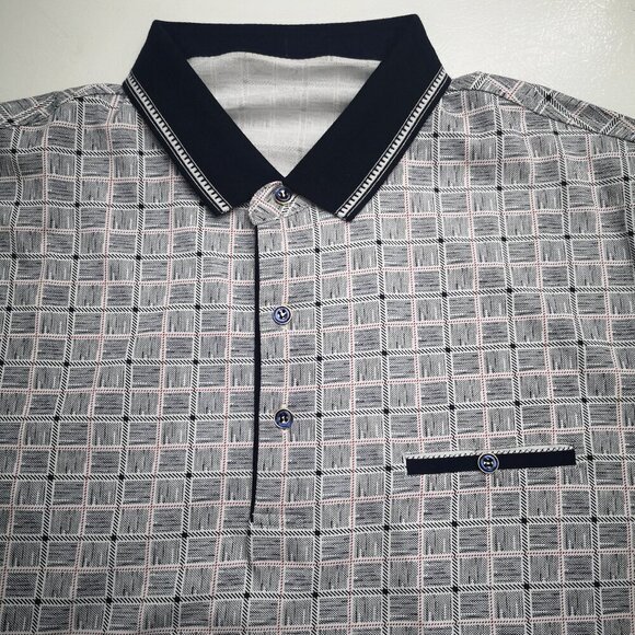 2 / $30.00 - NWOT Sergio Louis Men's Navy White & Red Square Pattern Polo Shirt - Picture 3 of 8
